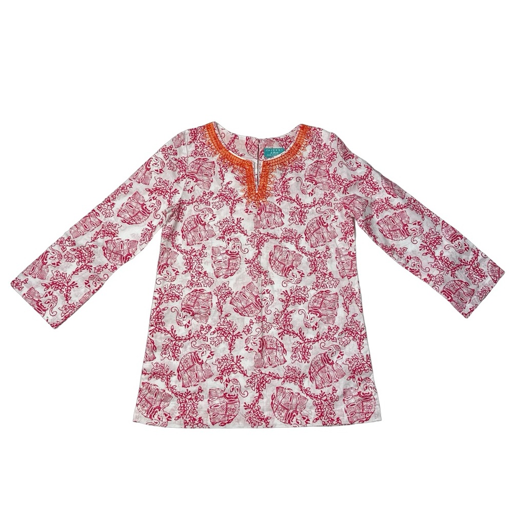 Calypso St. Barth For Target Embroidered Cotton Elephant Print Long Sleeve Tunic